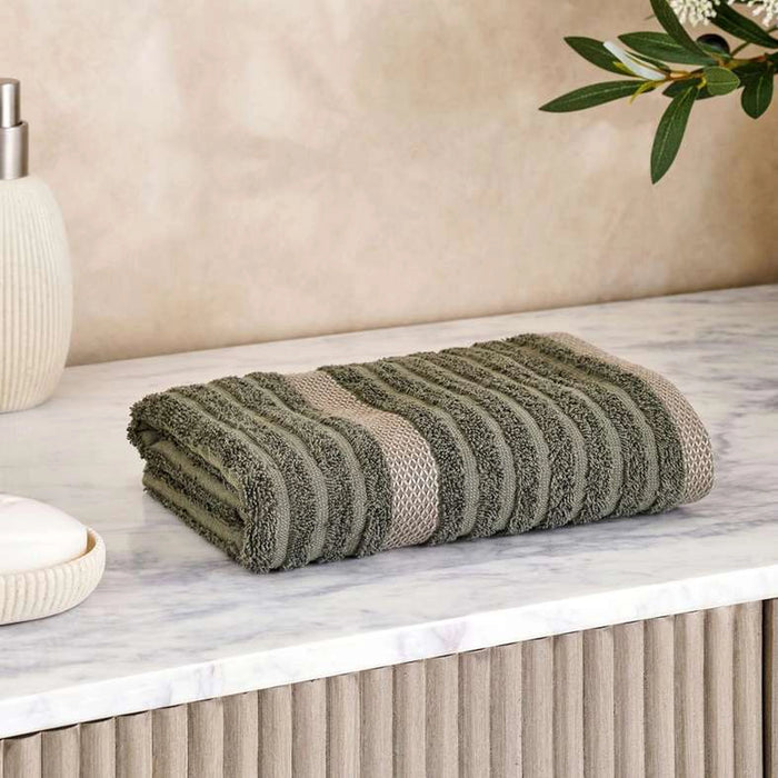 Serene Linen Stripe Terry Hand Towel 50X90 Cm-Olive