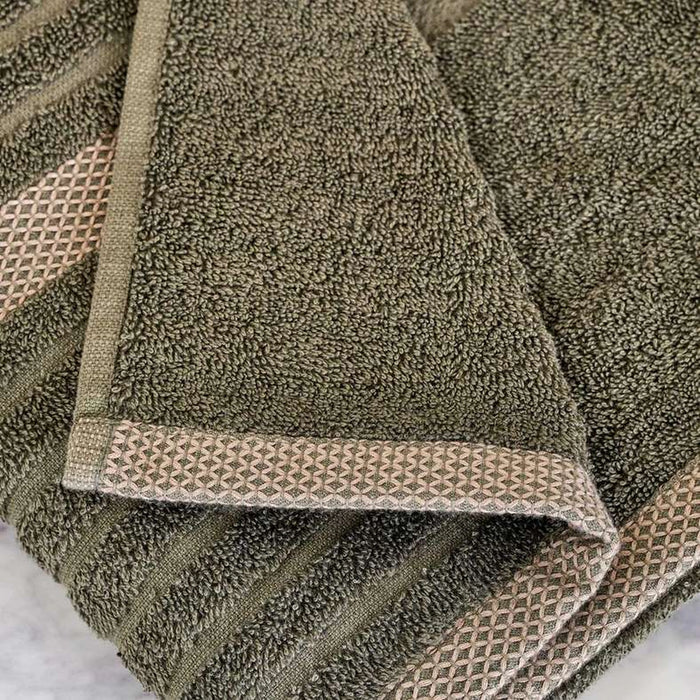 Serene Linen Stripe Terry Hand Towel 50X90 Cm-Olive