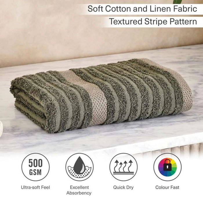 Serene Linen Stripe Terry Hand Towel 50X90 Cm-Olive
