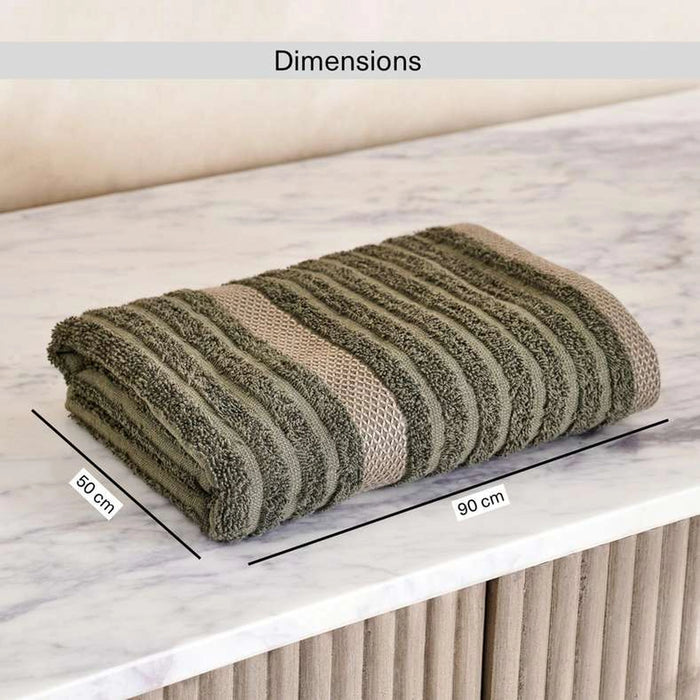 Serene Linen Stripe Terry Hand Towel 50X90 Cm-Olive