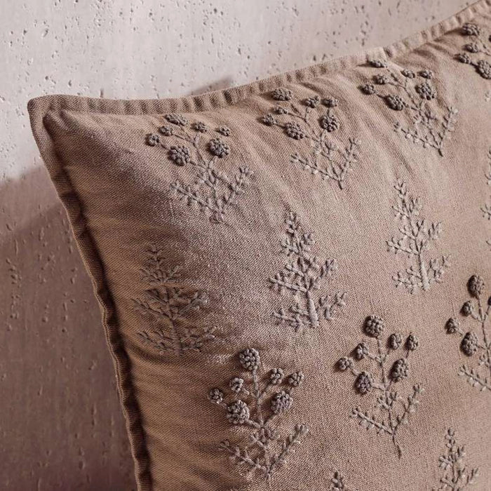 Serene Meadow Muse Hand Embroidered Down Alternative Filled Cushion 50X50Cm - Brown