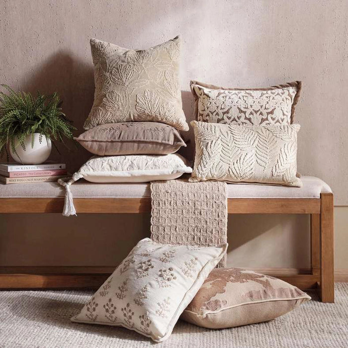 Serene Meadow Muse Hand Embroidered Down Alternative Filled Cushion 50X50Cm - Brown
