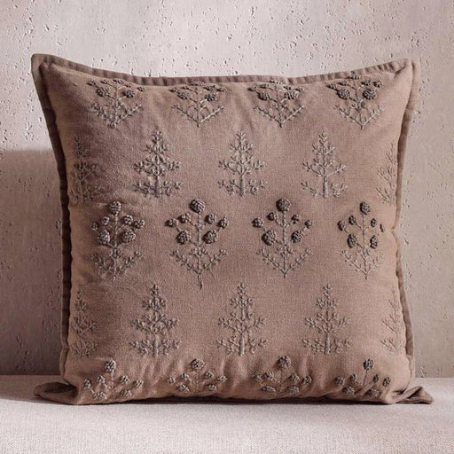 Serene Meadow Muse Hand Embroidered Down Alternative Filled Cushion 50X50Cm - Brown PAN HOME