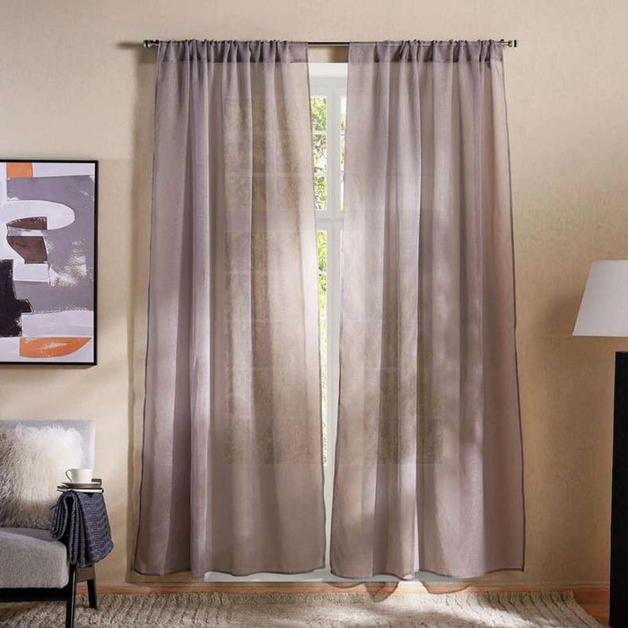 Serene Slub Rod Pocket Sheer Curtain Pair 135X240 Cm - Grey