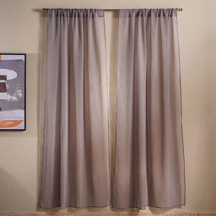 Serene Slub Rod Pocket Sheer Curtain Pair 135X240 Cm - Grey