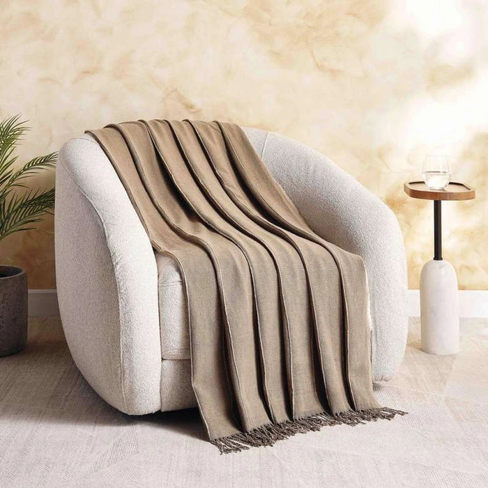 Serene Stone Washed Fringed Throw 130X170-Ochre