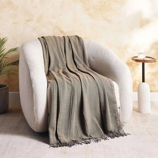 Serene Stone Washed Fringed Throw 130X170-Olive PAN HOME