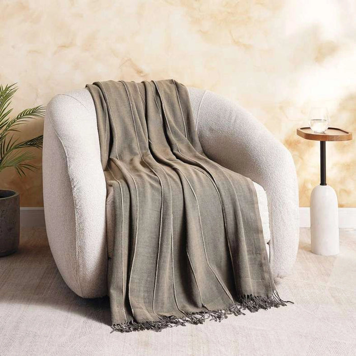 Serene Stone Washed Fringed Throw 130X170-Olive