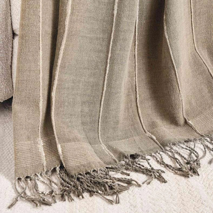 Serene Stone Washed Fringed Throw 130X170-Olive
