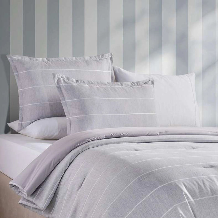 Serene Stripe 3-Piece Full Comforter Set - 160X220Cm- Grey