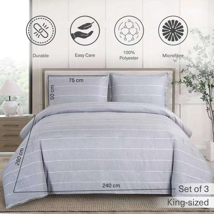 Serene Stripe 3-Piece King Comforter Set 240X260Cm - Grey