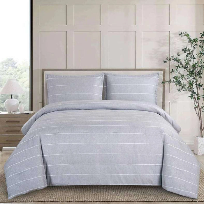 Serene Stripe 3-Piece King Comforter Set 240X260Cm - Grey