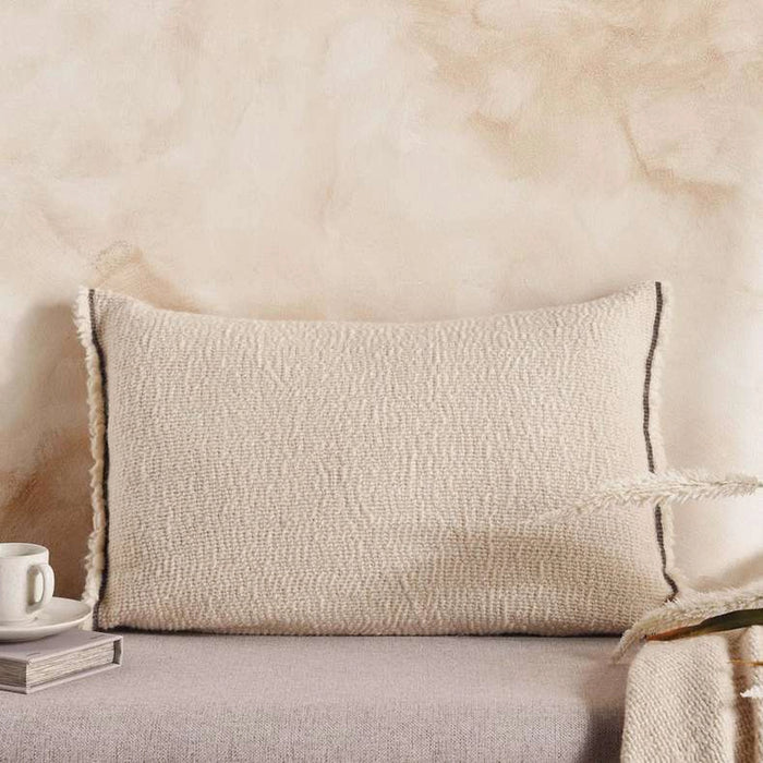 Serene Wool Soft Fringed Filled Cushion 40X60Cm - Ivory
