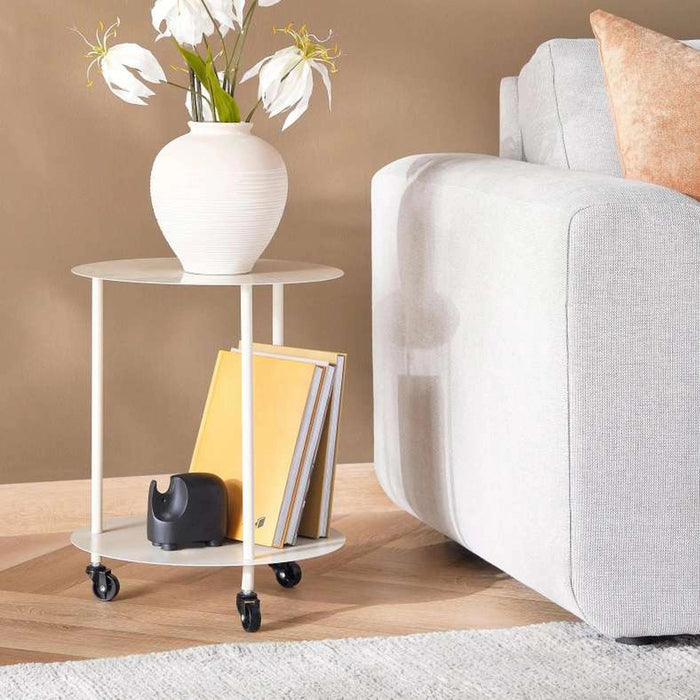 Serra End Table With 3 Wheels Metal Pan Home