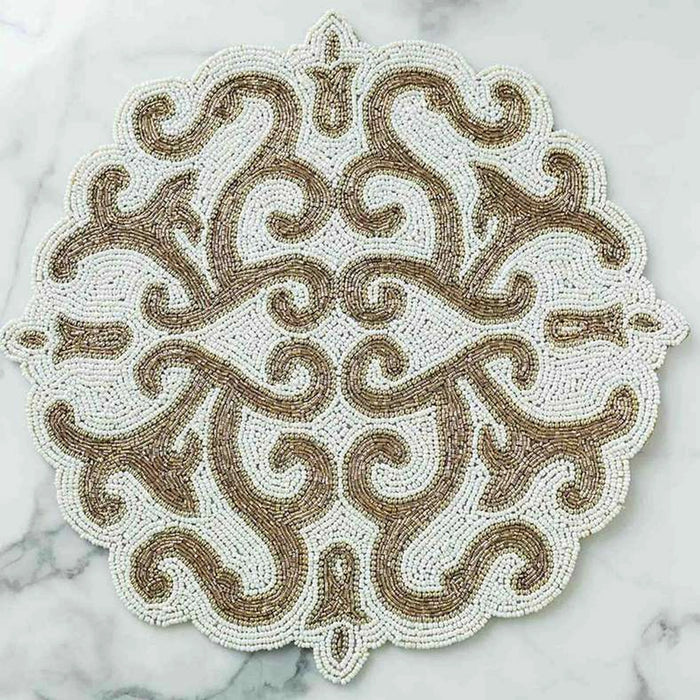 Shadeen Beaded Placemat D38Cm-Ivory Gold
