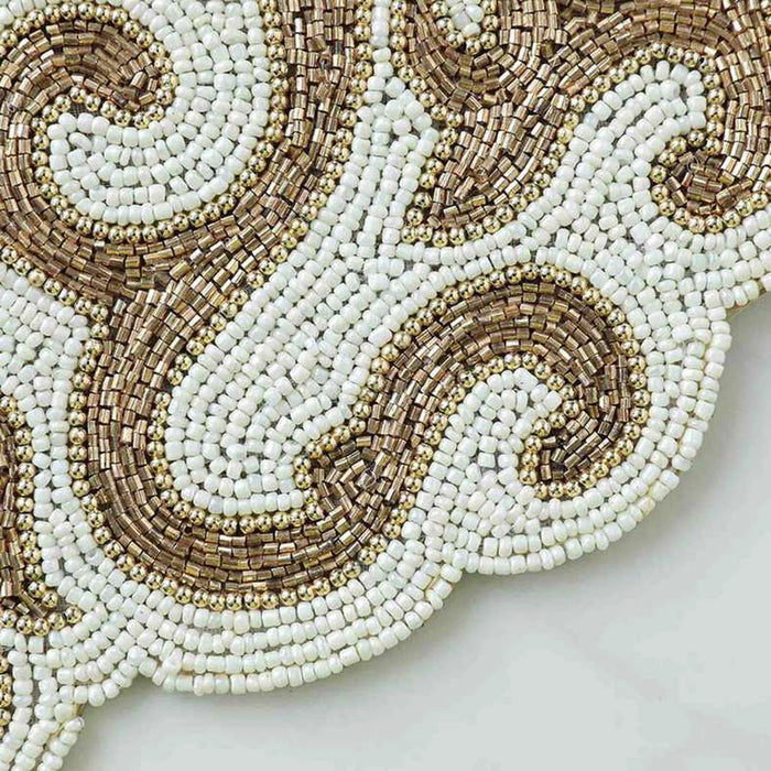 Shadeen Beaded Placemat D38Cm-Ivory Gold