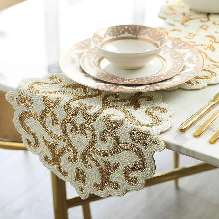 Shadeen Beaded Table Runner 33X91Cm-Ivory Gold