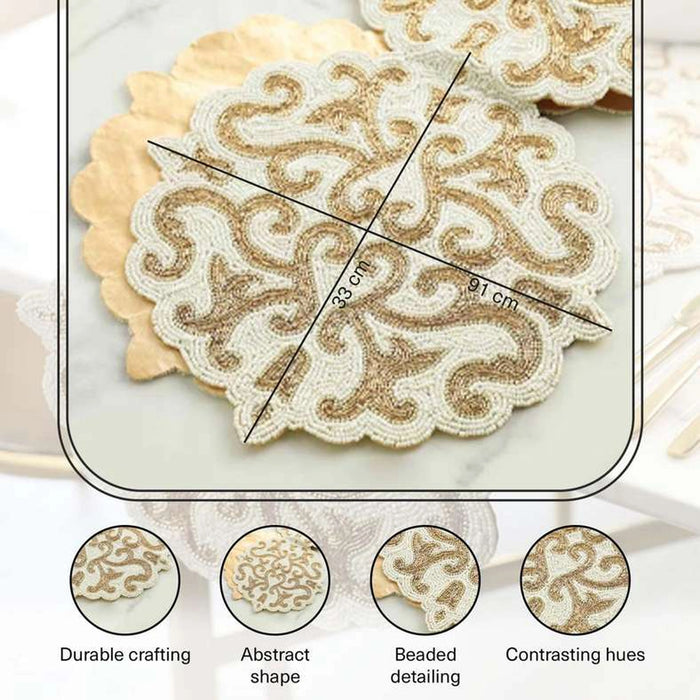 Shadeen Beaded Table Runner 33X91Cm-Ivory Gold