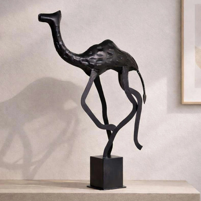Shams Metal Galloping Camel Decor Sculpture 50X12X74Cm - Antique Nickle