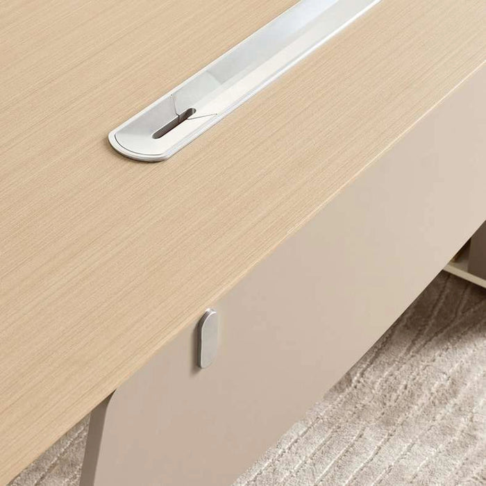Shanil Executive Desk With Side Cabinet Melamine - Beige & White