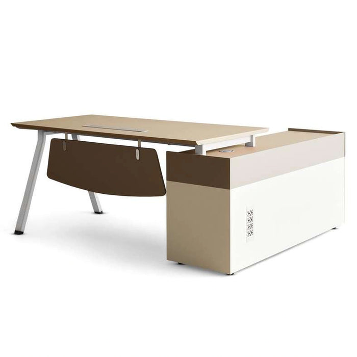 Shanil Executive Desk With Side Cabinet Melamine - Beige & White