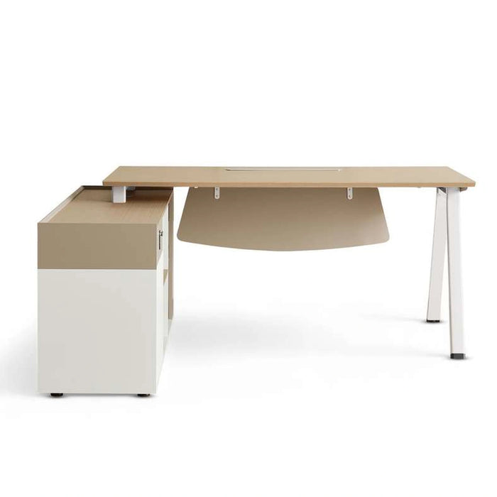 Shanil Executive Desk With Side Cabinet Melamine - Beige & White