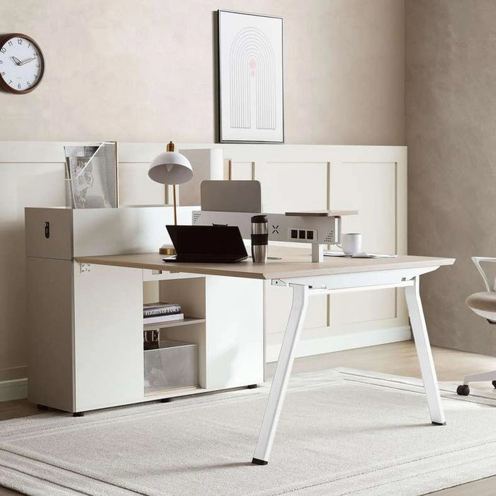 Shanil Office Work Station For 2 Person Melamine - Beige & White