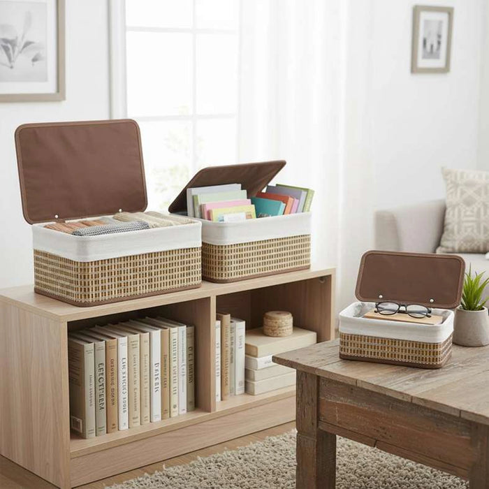 Shanta 3-Piece Set Bamboo Storage Organiser With Lid 36X26X17Cm - Natural
