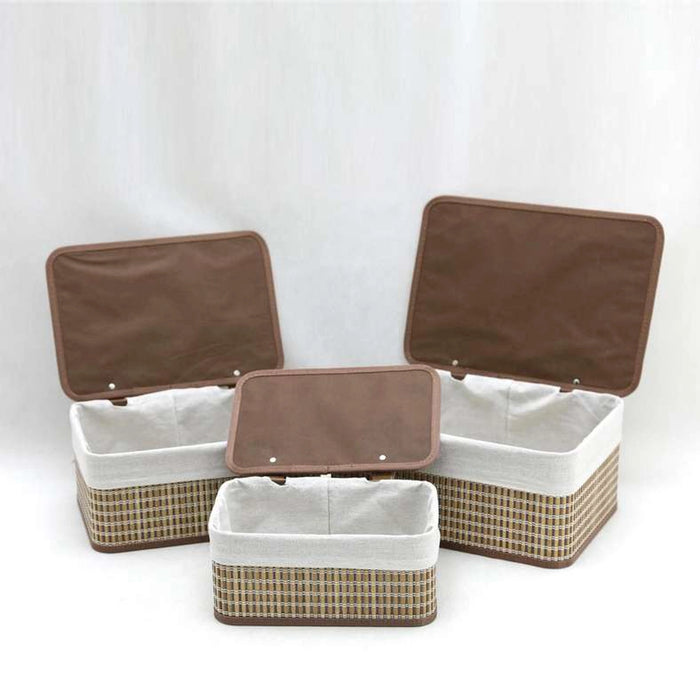 Shanta 3-Piece Set Bamboo Storage Organiser With Lid 36X26X17Cm - Natural