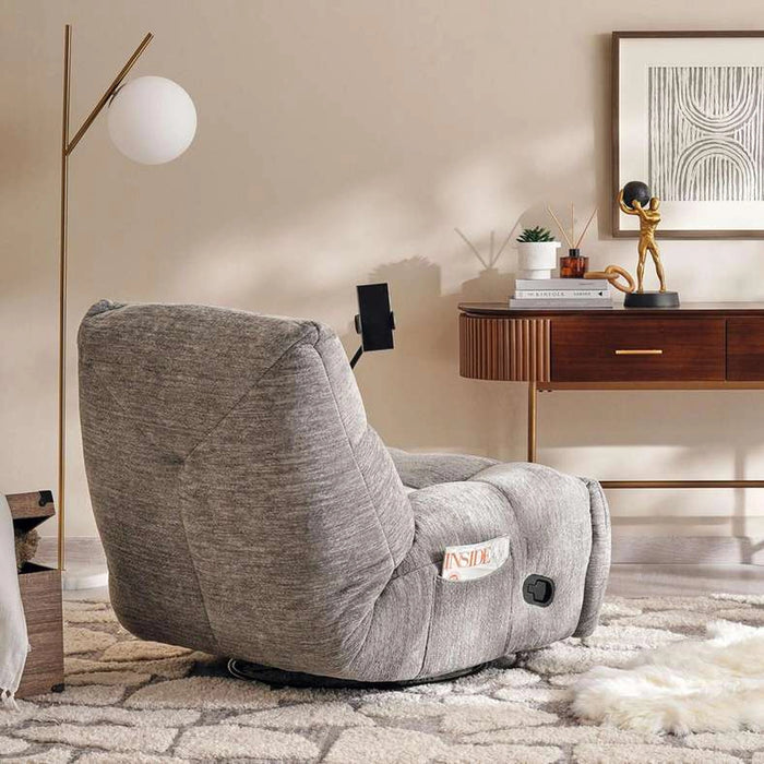 Shaw Single Seater Recliner With Swivel ( Phone Stand)- Light Grey