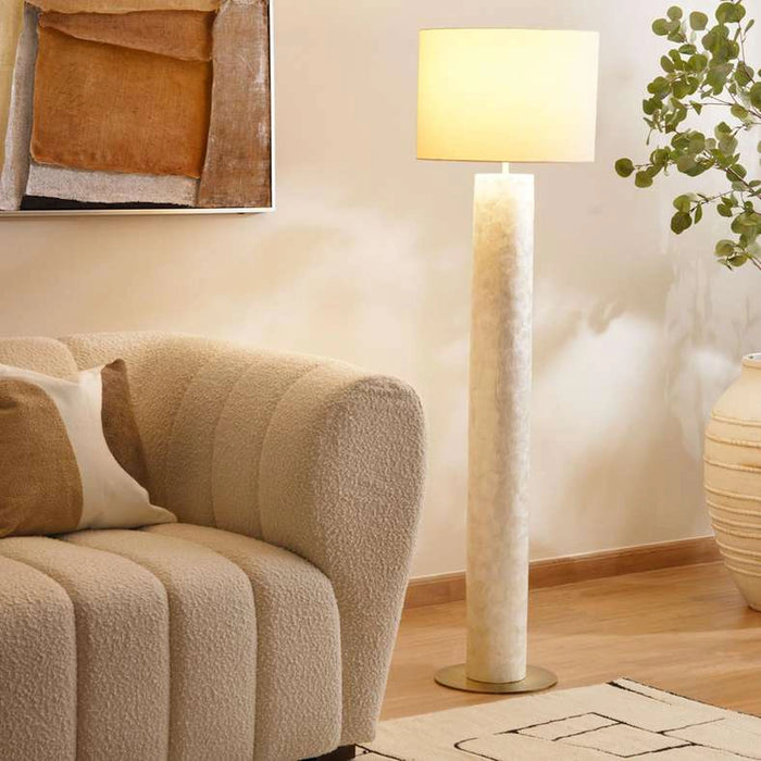 Shelley E27 Natural Capiz Floor Lamp Dia 42X154Cm - White