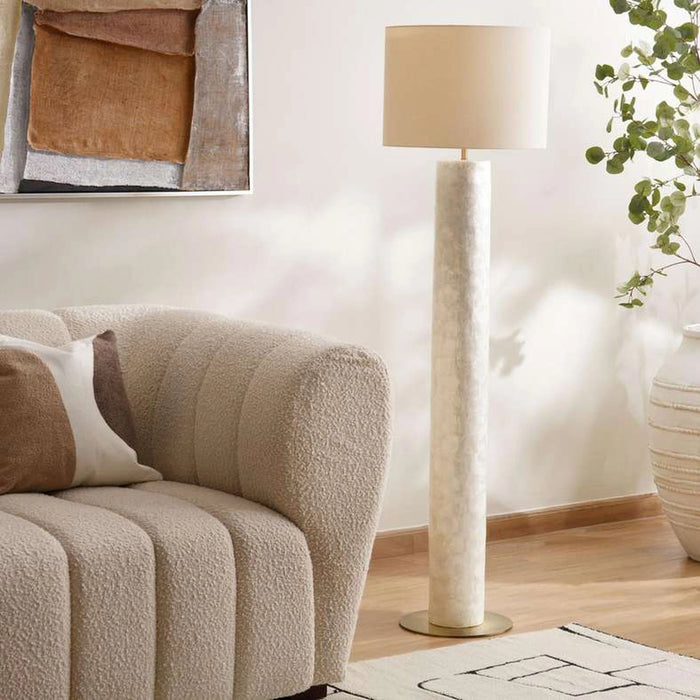 Shelley E27 Natural Capiz Floor Lamp Dia 42X154Cm - White