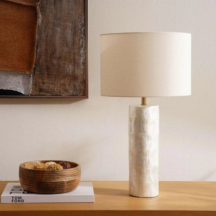 Shelley E27 Natural Capiz Table Lamp Dia 30X54Cm - White