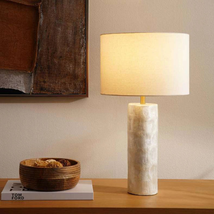Shelley E27 Natural Capiz Table Lamp Dia 30X54Cm - White