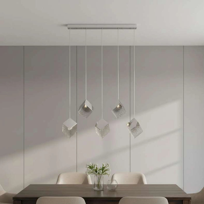 Sherton 5-Light G9 Cube Glass Pendant Lamp 115X23X178Cm - Chrome