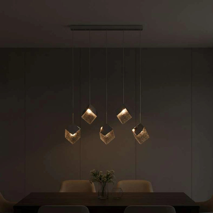 Sherton 5-Light G9 Cube Glass Pendant Lamp 115X23X178Cm - Chrome