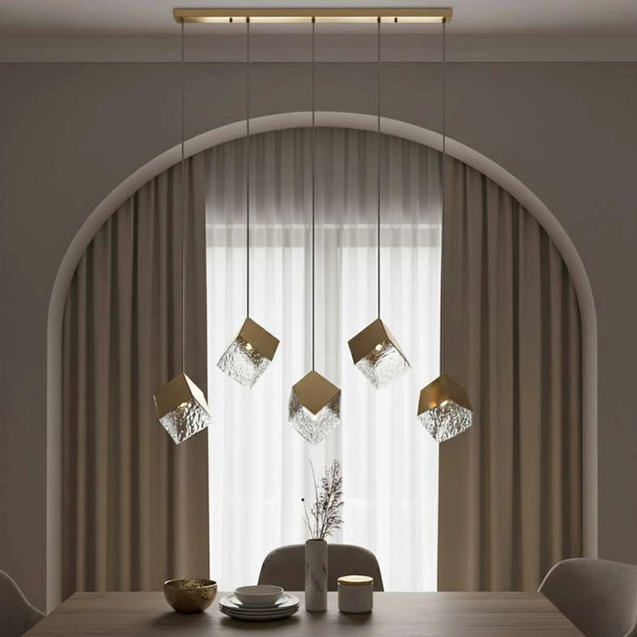 Sherton 5-Light G9 Cube Glass Pendant Lamp 115X23X178Cm - Gold