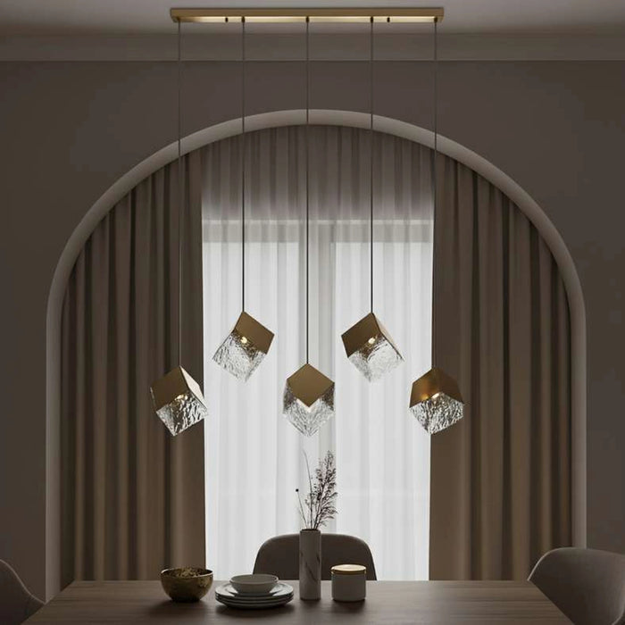 Sherton 5-Light G9 Cube Glass Pendant Lamp 115X23X178Cm - Gold
