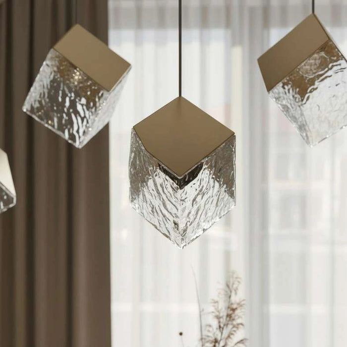 Sherton 5-Light G9 Cube Glass Pendant Lamp 115X23X178Cm - Gold
