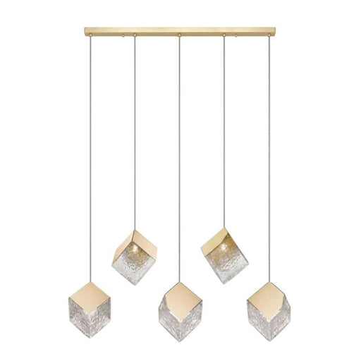 Sherton 5-Light G9 Cube Glass Pendant Lamp 115X23X178Cm - Gold PAN HOME