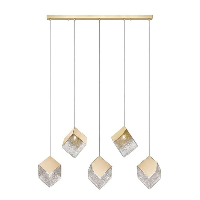 Sherton 5-Light G9 Cube Glass Pendant Lamp 115X23X178Cm - Gold