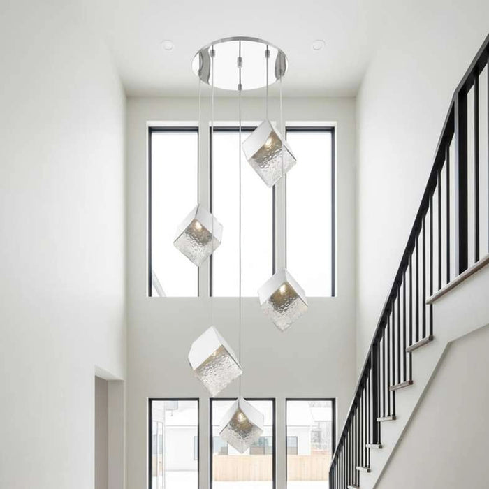 Sherton 5-Light G9 Cube Glass Pendant Lamp 60X178Cm - Chrome