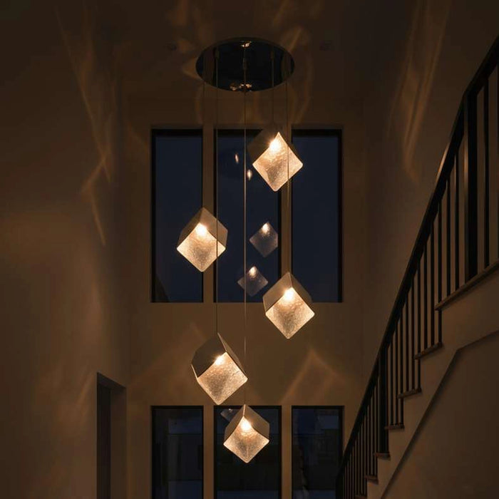 Sherton 5-Light G9 Cube Glass Pendant Lamp 60X178Cm - Chrome