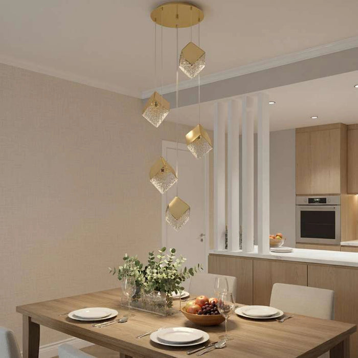Sherton 5-Light G9 Cube Glass Pendant Lamp 60X178Cm - Gold