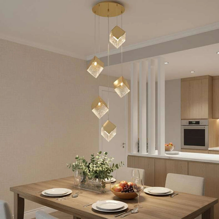 Sherton 5-Light G9 Cube Glass Pendant Lamp 60X178Cm - Gold