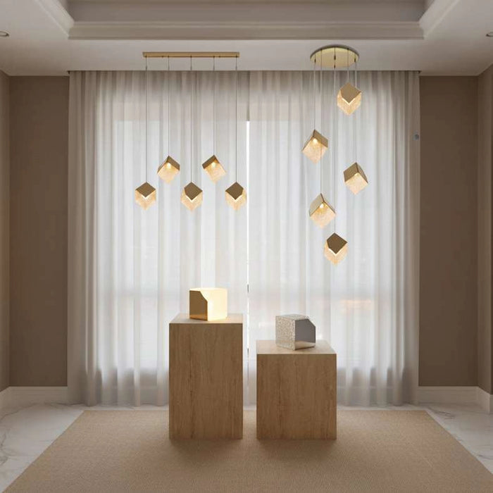 Sherton 5-Light G9 Cube Glass Pendant Lamp 60X178Cm - Gold