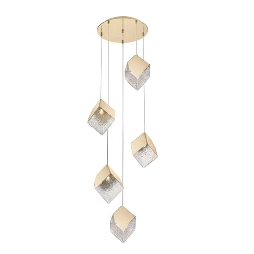 Sherton 5-Light G9 Cube Glass Pendant Lamp 60X178Cm - Gold PAN HOME