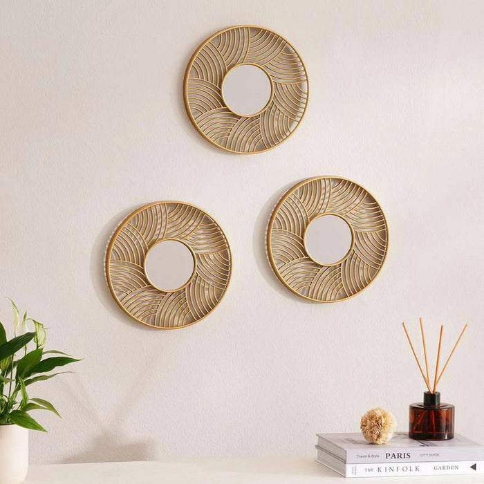 Signa Set Of 3 Decorative Round Plastic Mirrors 25X2X25cm-Gold Pan Home