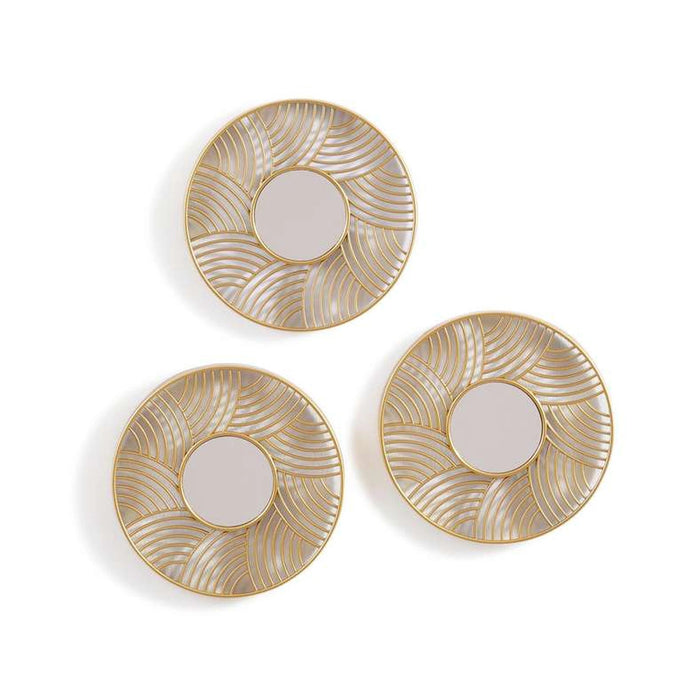 Signa Set Of 3 Decorative Round Plastic Mirrors 25X2X25cm-Gold Pan Home