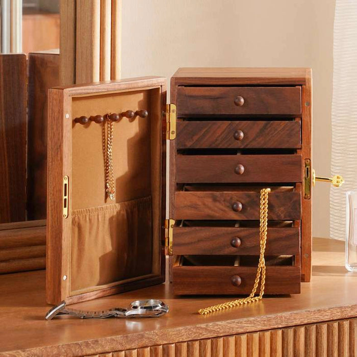 Signature Large Jewellery Organiser With Door 16X15X23Cm-Natural Walnut